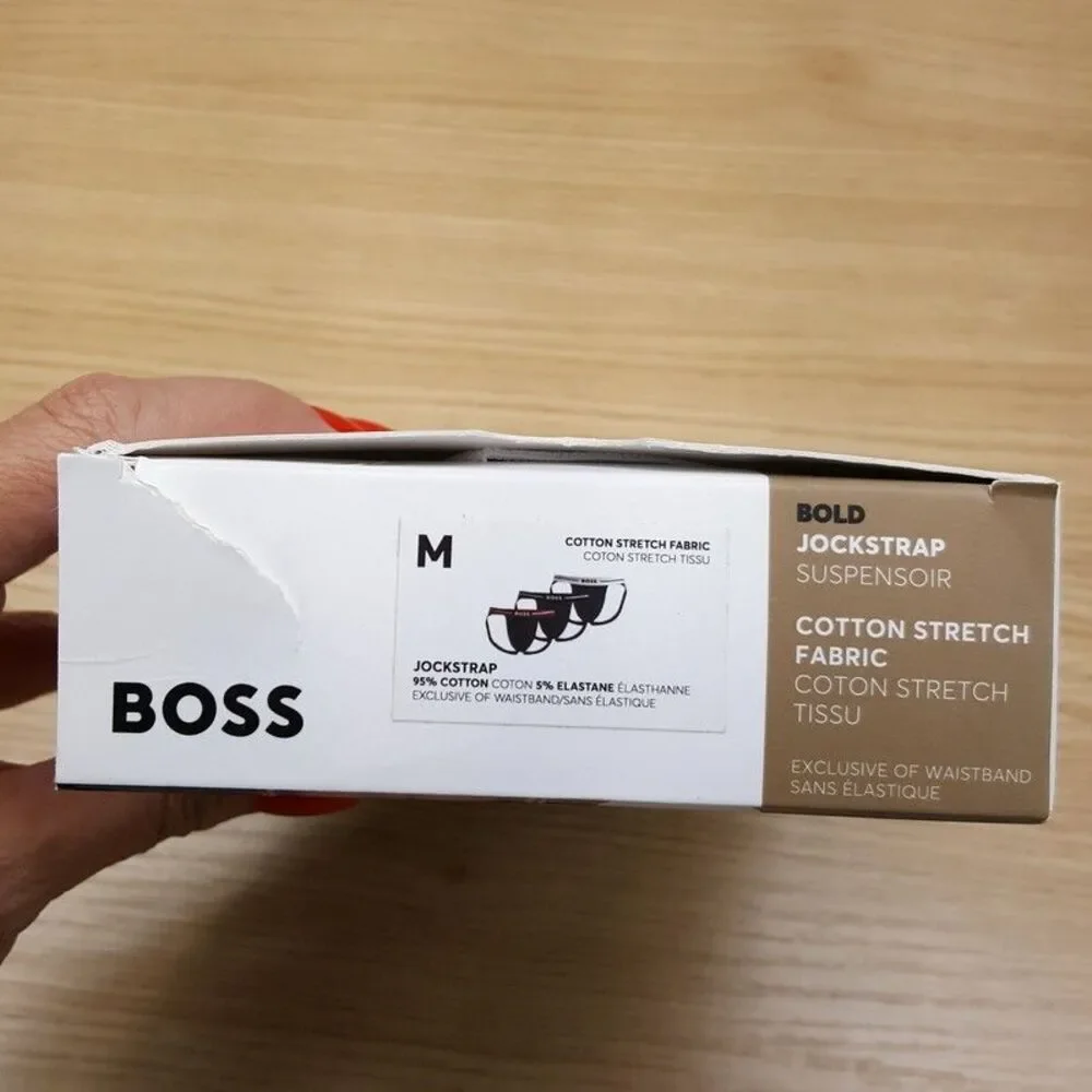 HUGO BOSS Jock Strap Mens Medium Black 3-Pack Cotton Blend Logo Jockstrap